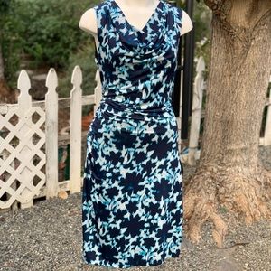 ISABEL + ALICE Blue Abstract Ruched Sides Cowl Neck Dress Sz Lg